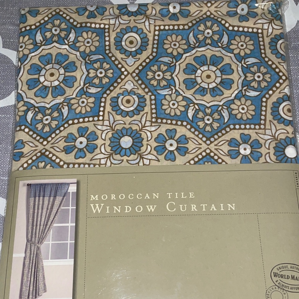 Cost Plus World Market Moroccan Tile Curtain - Blue and Brown
